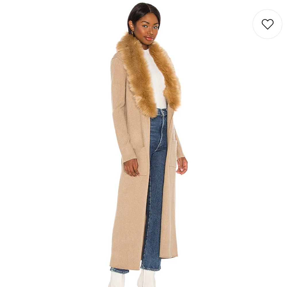Show Me Your Mumu Lombardi Long Cardigan in Taupe With Faux Fur - Picture 2 of 7